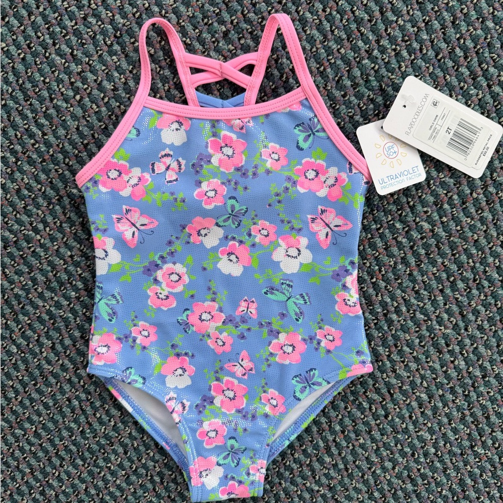 Flapdoodles Floral One Piece - Blue and Pink